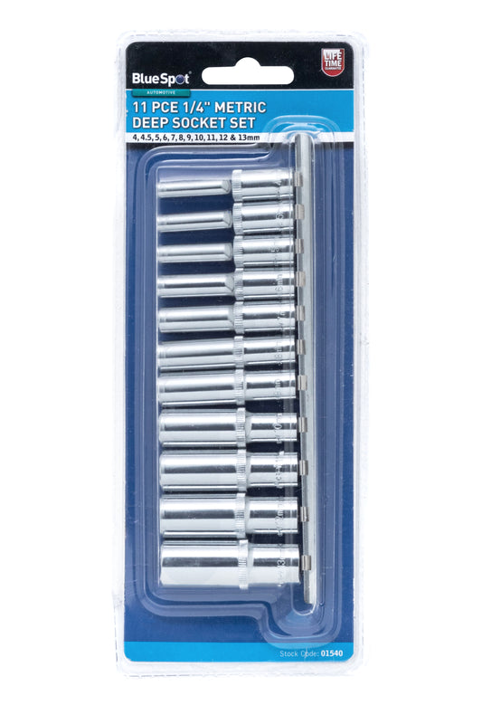 BlueSpot 11 PCE 1/4" Metric Deep Socket Set (4-13mm) 01540