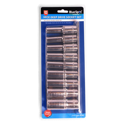 BlueSpot 9 PCE 1/2" Metric Deep Socket Set (10-22mm) 01541