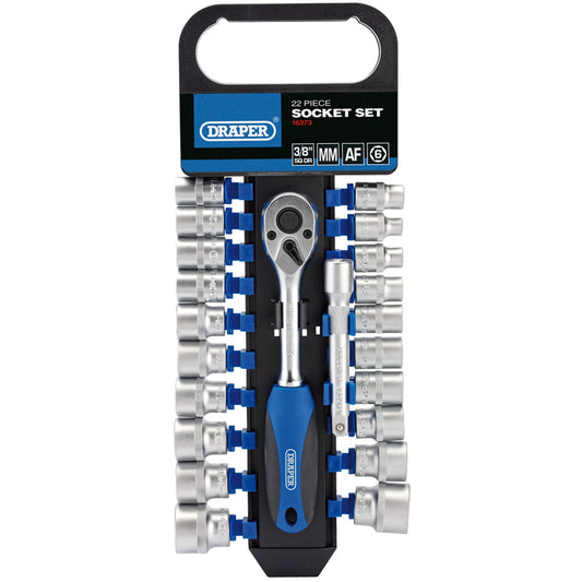Draper Combined MM/AF Socket and Ratchet Set, 3/8" Sq. Dr. (22 Piece) DRA-16373