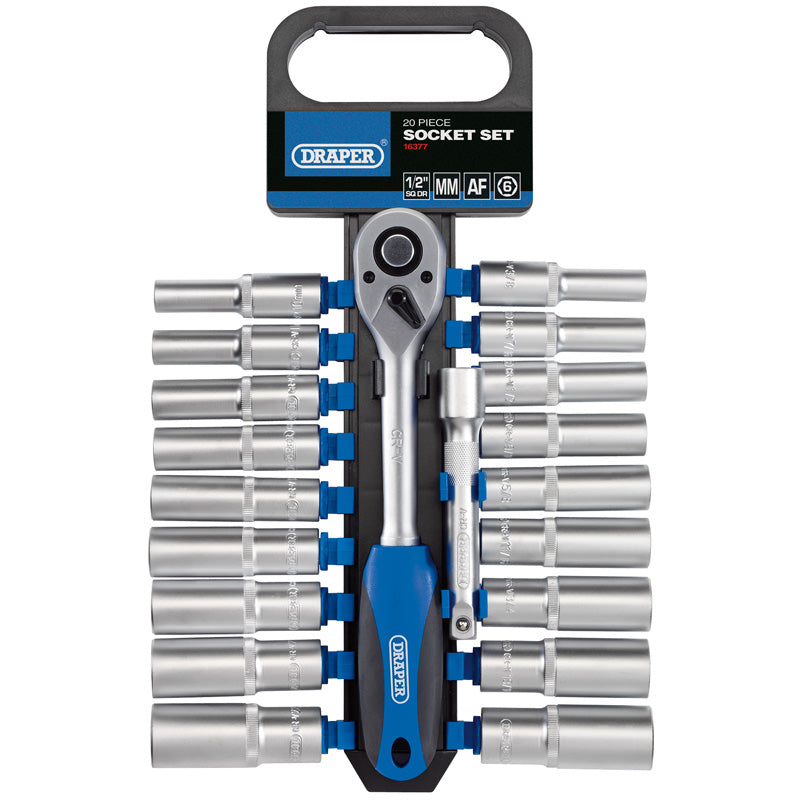 Draper Combined MM/AF Deep Socket and Ratchet Set, 1/2" Sq. Dr. (20 Piece) DRA-16377