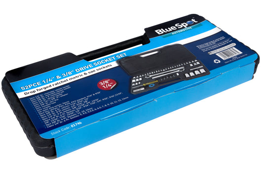 BlueSpot 52 PCE 1/4" 3/8" & 1/2" Socket Set (4-13mm) (1/4"-13/16") 01746
