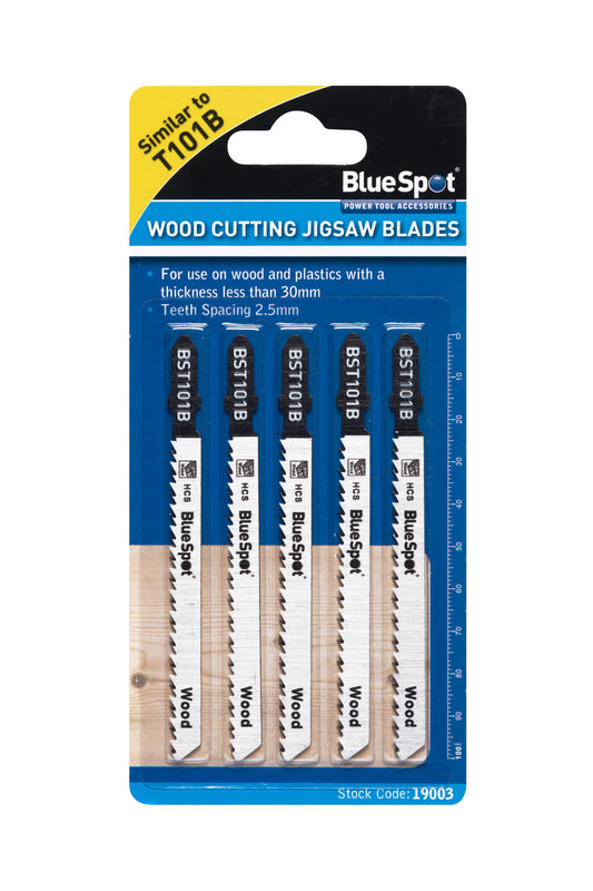 BlueSpot 5 PCE HCS Clean Cut Jigsaw Blades For Wood (10 TPI) 19003