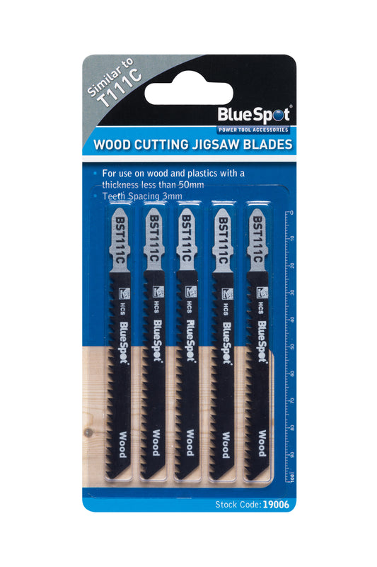 BlueSpot 5 PCE HCS Quick Cut Jigsaw Blades For Wood (8 TPI) 19006