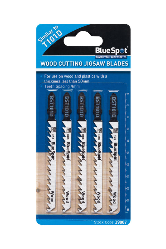 BlueSpot 5 PCE HCS Fast Cut Jigsaw Blades For Wood (6 TPI) 19007