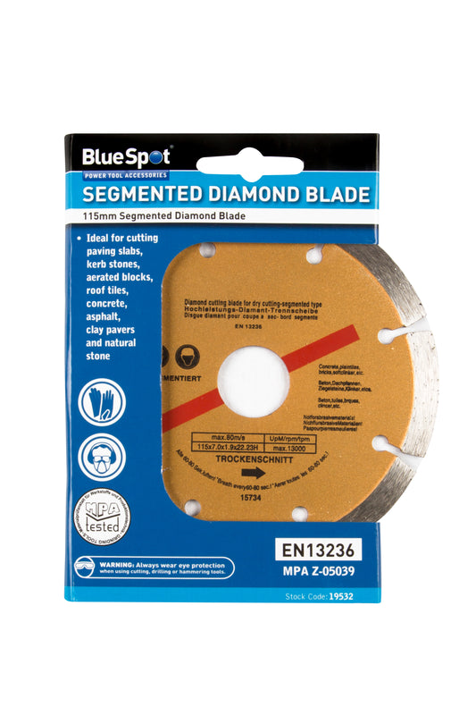 BlueSpot 115mm (4.5") Segmented Gold Diamond Dry Cutting Disc 19532
