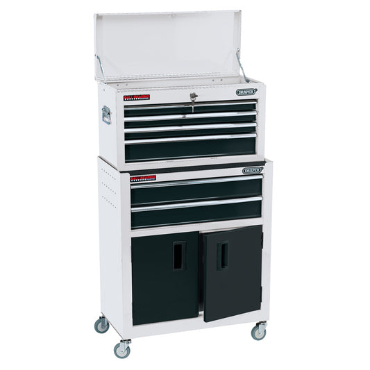 Draper Combined Roller Cabinet and Tool Chest, 6 Drawer, 24", White DRA-19576