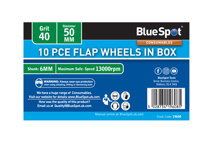 BlueSpot 10 PCE 40 Grit 50MM Flap Wheels In Box 19608