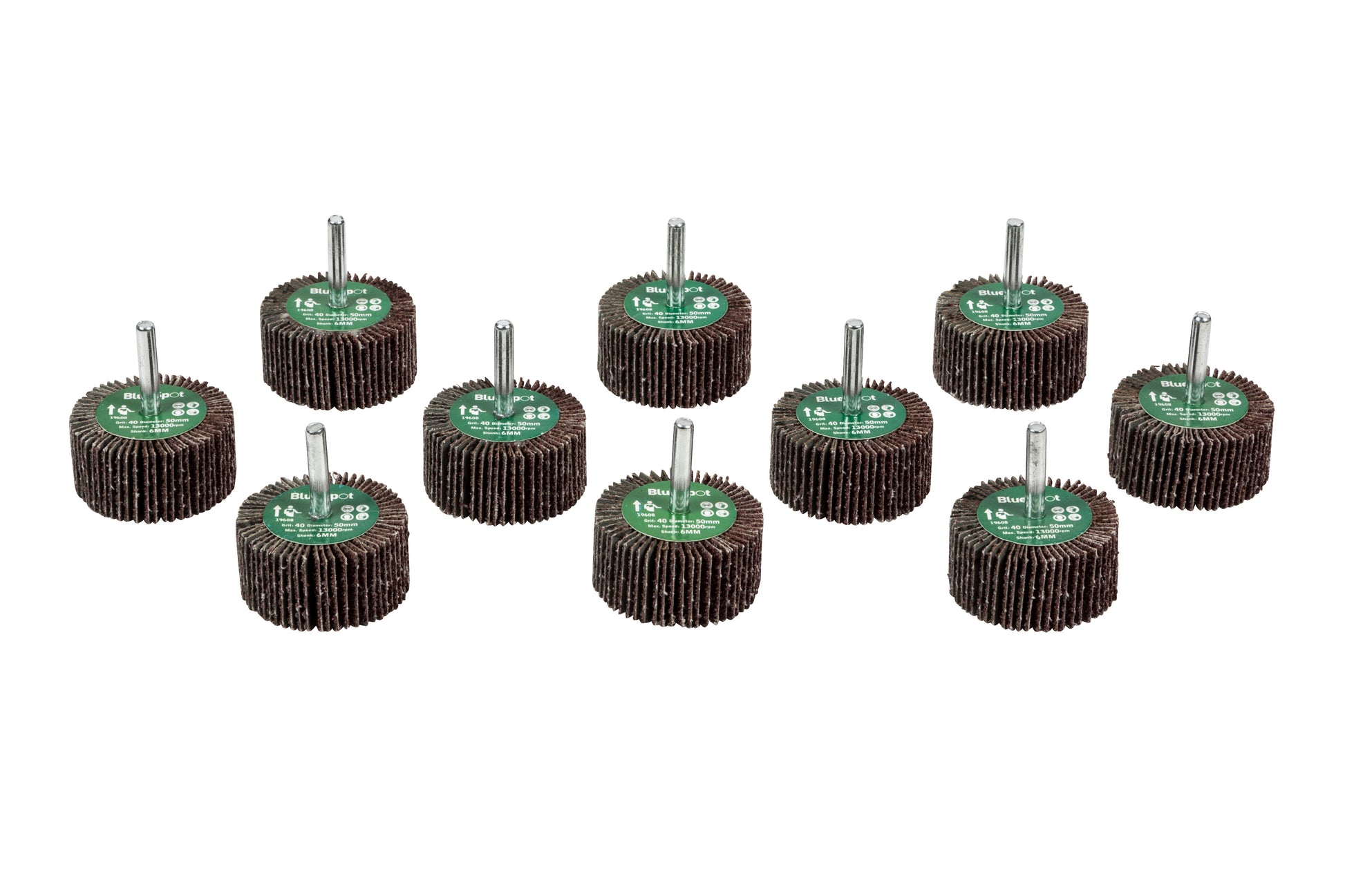 BlueSpot 10 PCE 40 Grit 50MM Flap Wheels In Box 19608