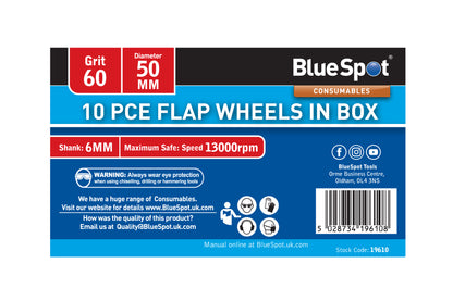 BlueSpot 10 PCE 60 Grit 50MM Flap Wheels In Box 19610