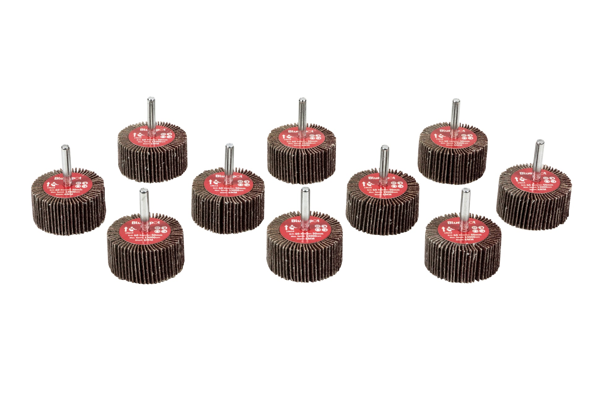 BlueSpot 10 PCE 60 Grit 50MM Flap Wheels In Box 19610