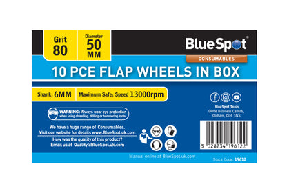 BlueSpot 10 PCE 80 Grit 50MM Flap Wheels In Box 19612