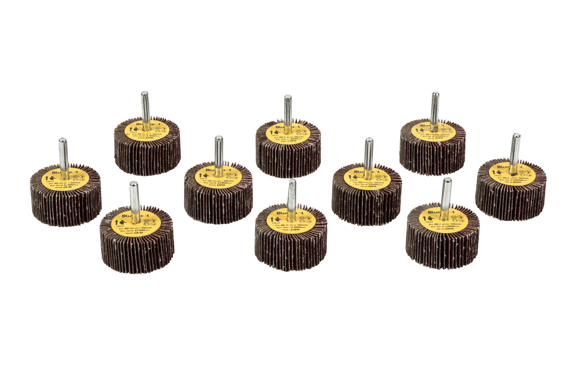 BlueSpot 10 PCE 80 Grit 50MM Flap Wheels In Box 19612