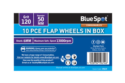 BlueSpot 10 PCE 120 Grit 50MM Flap Wheels In Box 19614