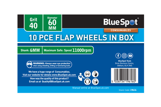 BlueSpot 10 PCE 40 Grit 60MM Flap Wheels In Box  19616