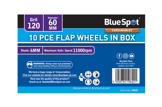 BlueSpot 10 PCE 120 Grit 60MM Flap Wheels In Box  19622