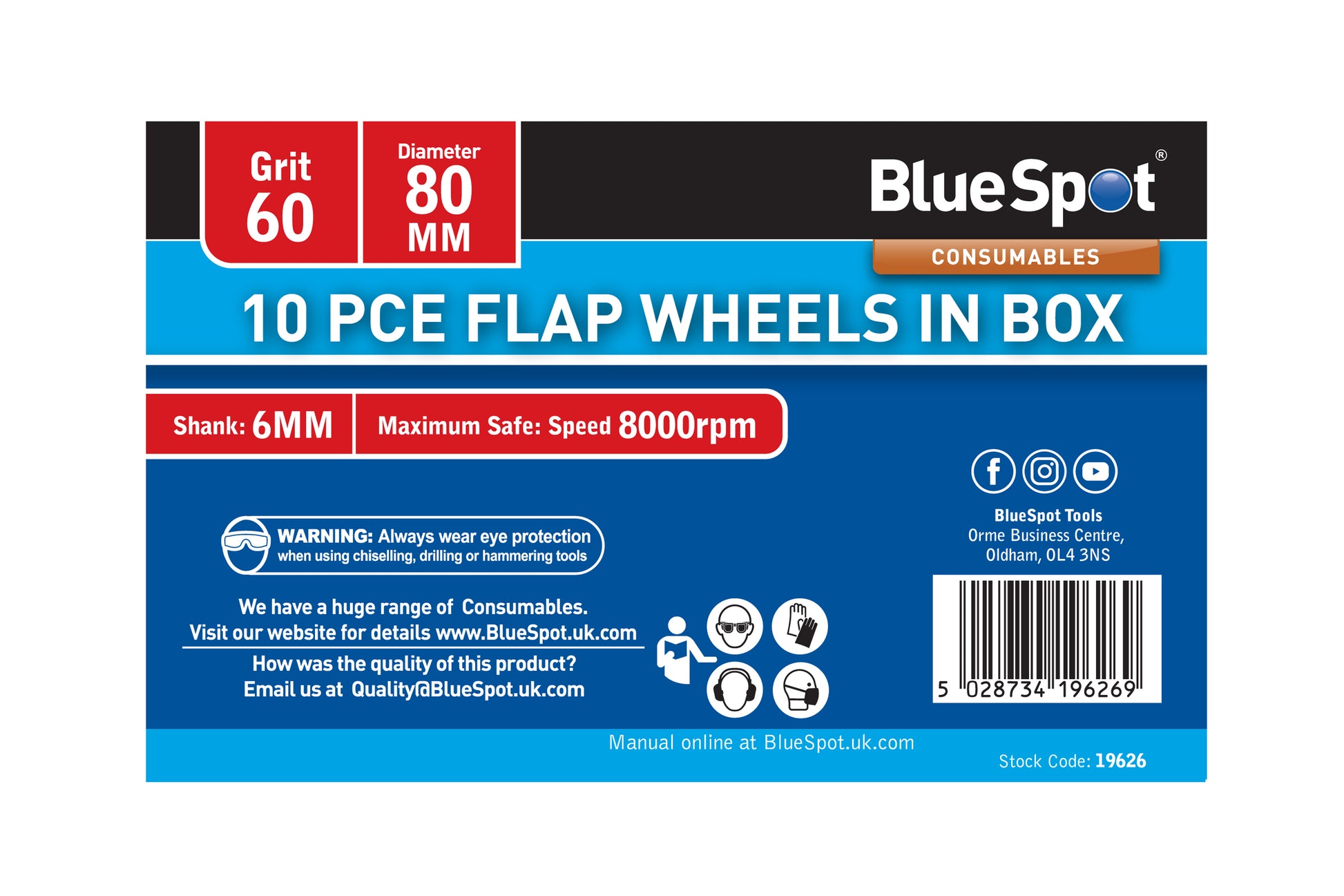 BlueSpot 10 PCE 60 Grit 80MM Flap Wheels In Box 19626