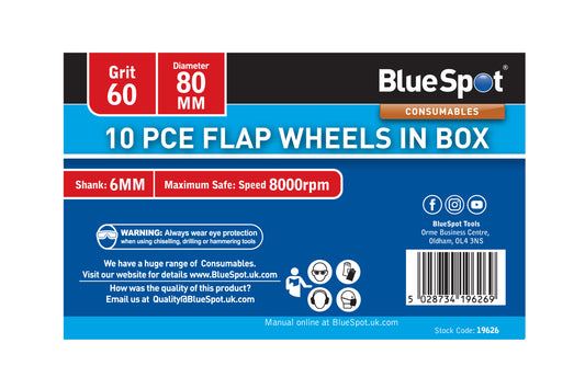 BlueSpot 10 PCE 60 Grit 80MM Flap Wheels In Box 19626