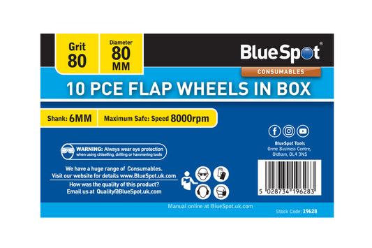 BlueSpot 10 PCE 80 Grit 80MM Flap Wheels In Box 19628