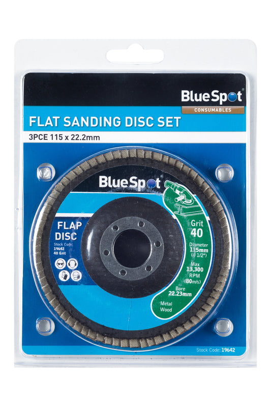 BlueSpot 3 PCE 115mm (4.5") Flap Sanding Disc Set 19642