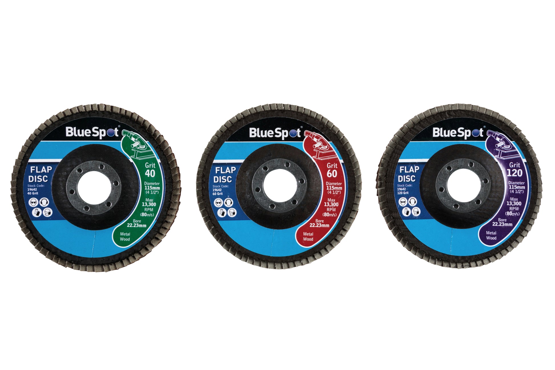 BlueSpot 3 PCE 115mm (4.5") Flap Sanding Disc Set 19642