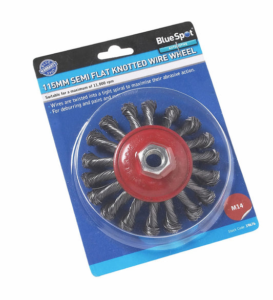 BlueSpot 115mm (4.5") M14 Semi-Flat Twist Knot Wire Wheel Brush 19676