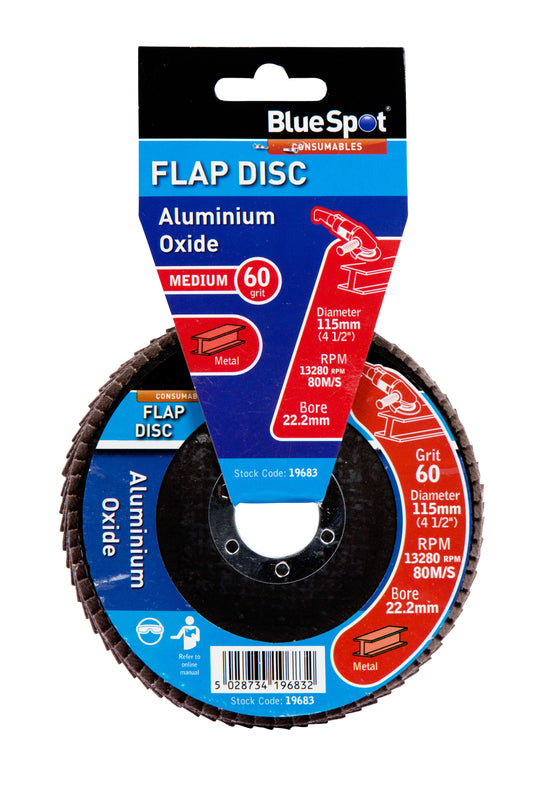 BlueSpot 115mm (4.5") 60 Grit Aluminium Oxide Flap Disc (Header Card) 19683