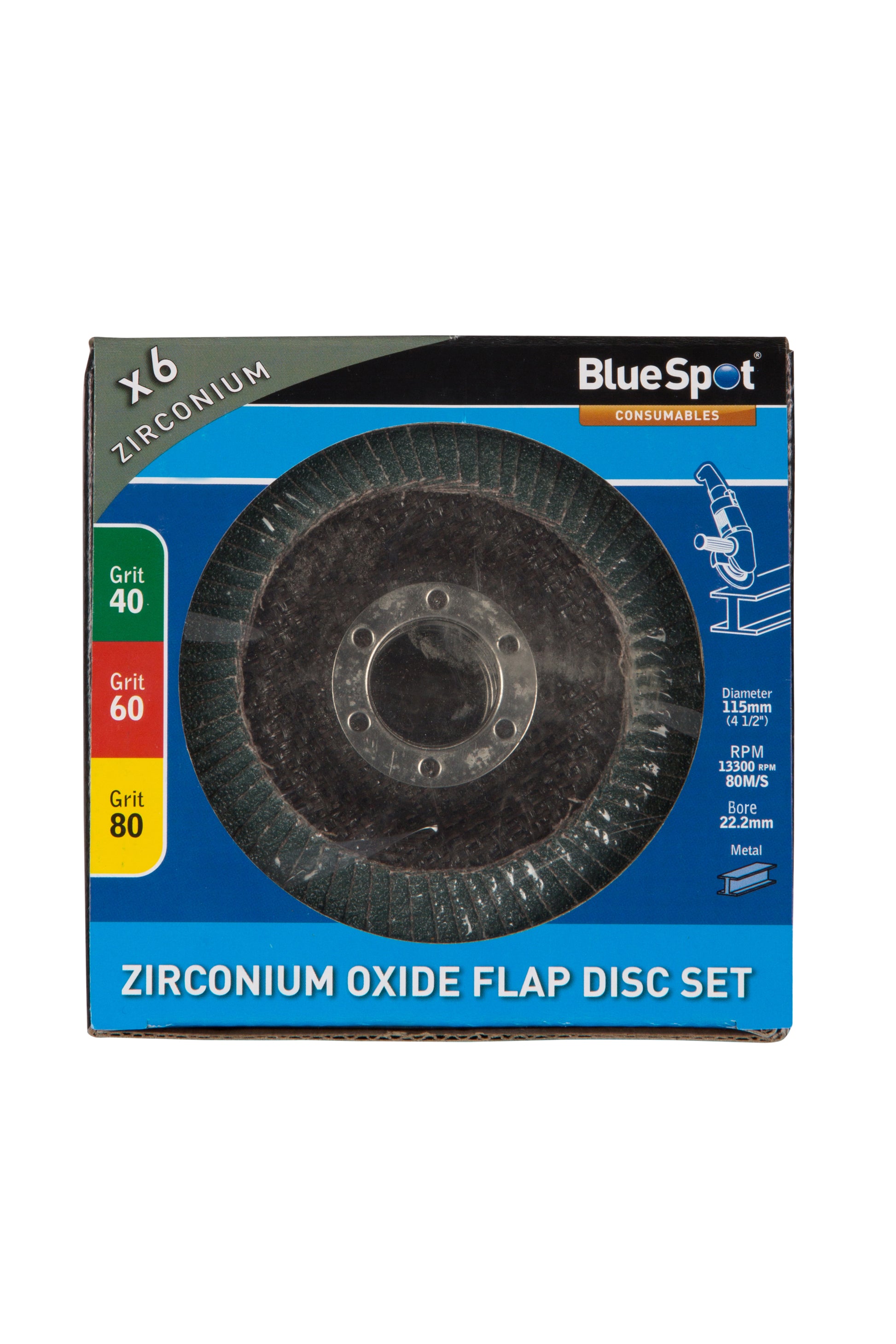 BlueSpot 6 PCE 115mm (4.5") Zirconium Oxide Flap Disc Set 19689