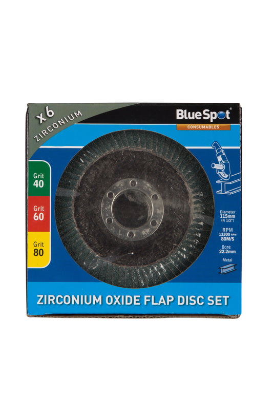 BlueSpot 6 PCE 115mm (4.5") Zirconium Oxide Flap Disc Set 19689