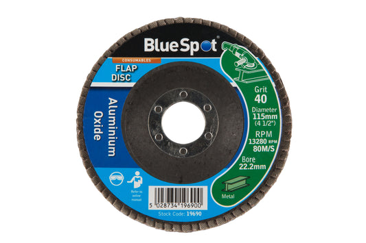 BlueSpot 115mm (4.5") 40 Grit Aluminium Oxide Flap Disc 19690