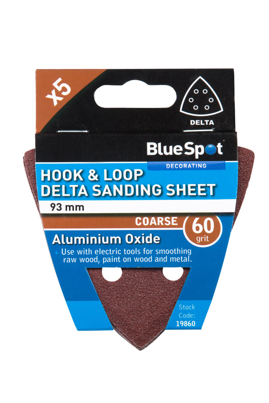 BlueSpot 93mm 5 Pack 60 Grit Delta Sanding Sheets 19860
