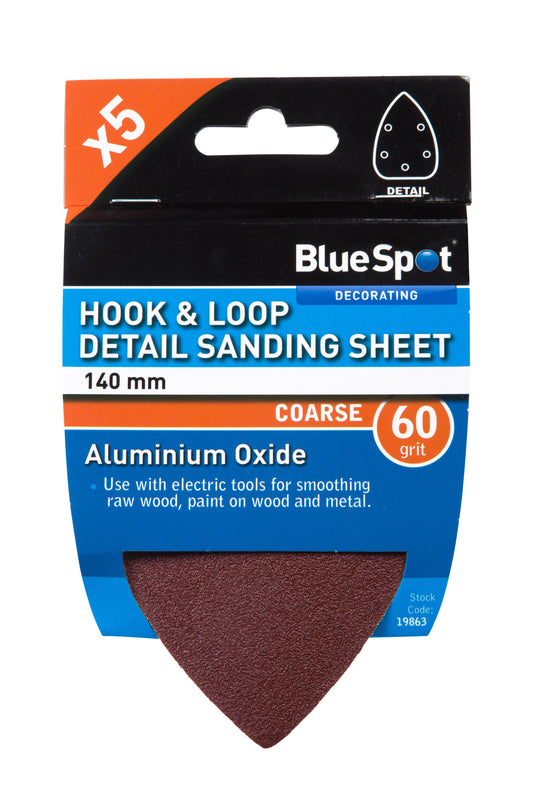 BlueSpot 140mm 5 Pack 60 Grit Detail Sanding Sheets 19863