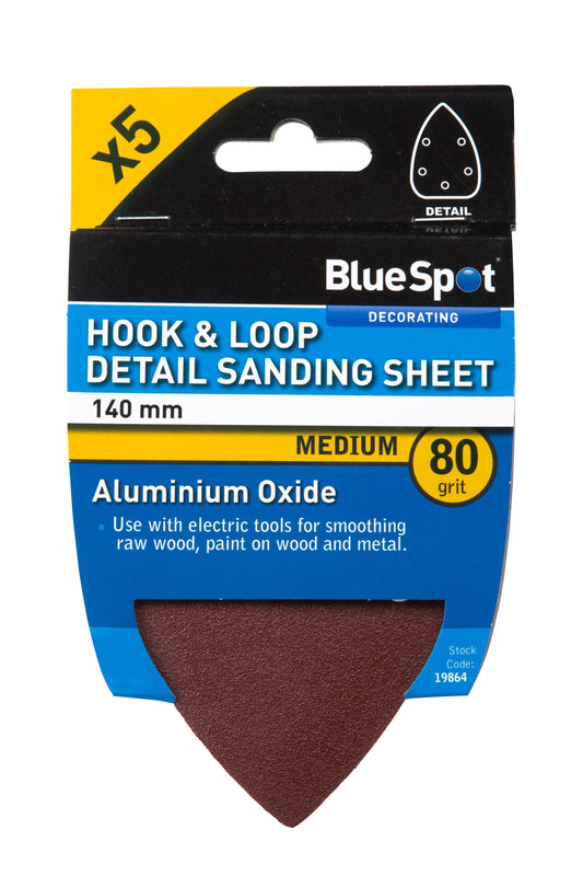 BlueSpot 140mm 5 Pack 80 Grit Detail Sanding Sheets 19864