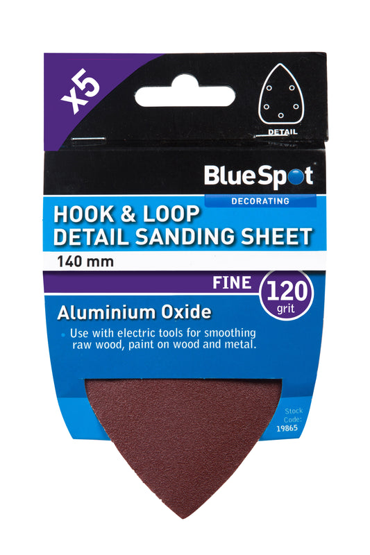 BlueSpot 140mm 5 Pack 120 Grit Detail Sanding Sheets 19865