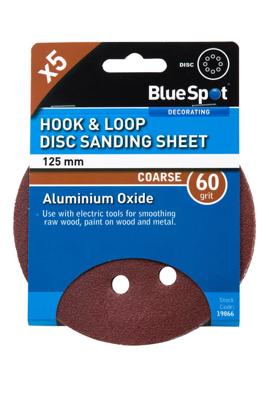 BlueSpot 125mm 5 Pack 60 Grit Sanding Disc 19866
