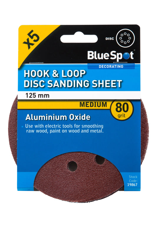 BlueSpot 125mm 5 Pack 80 Grit Sanding Disc 19867