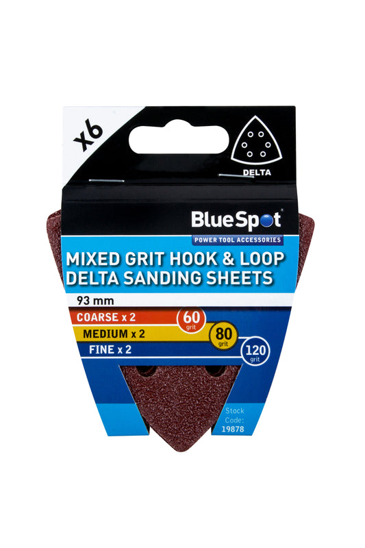 BlueSpot 6 Pack 93mm Mixed Grit Delta Sanding Sheets 19878