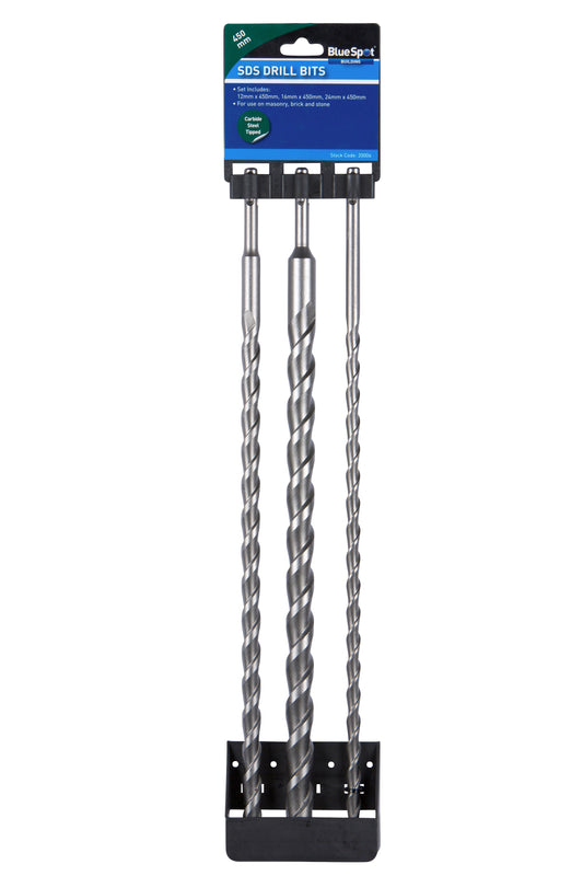BlueSpot 3 PCE 450mm SDS Plus Drill Bit Set (12, 16, 24mm) 20006