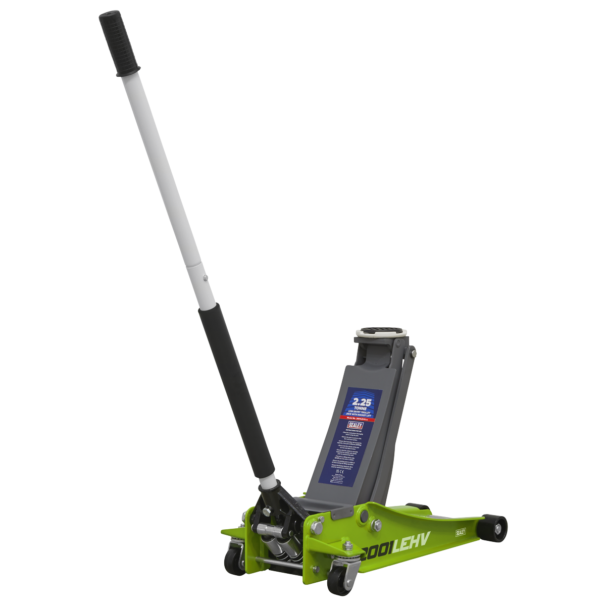 Sealey 2.25tonne Low Entry Trolley Jack with Rocket Lift - Hi-Vis Green 2001LEHV