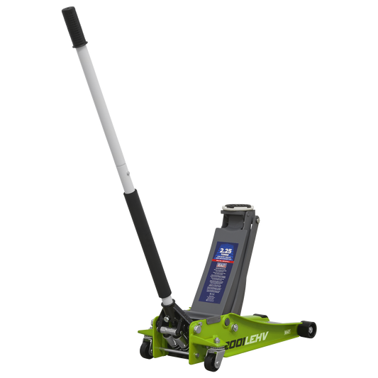 Sealey 2.25tonne Low Entry Trolley Jack with Rocket Lift - Hi-Vis Green 2001LEHV