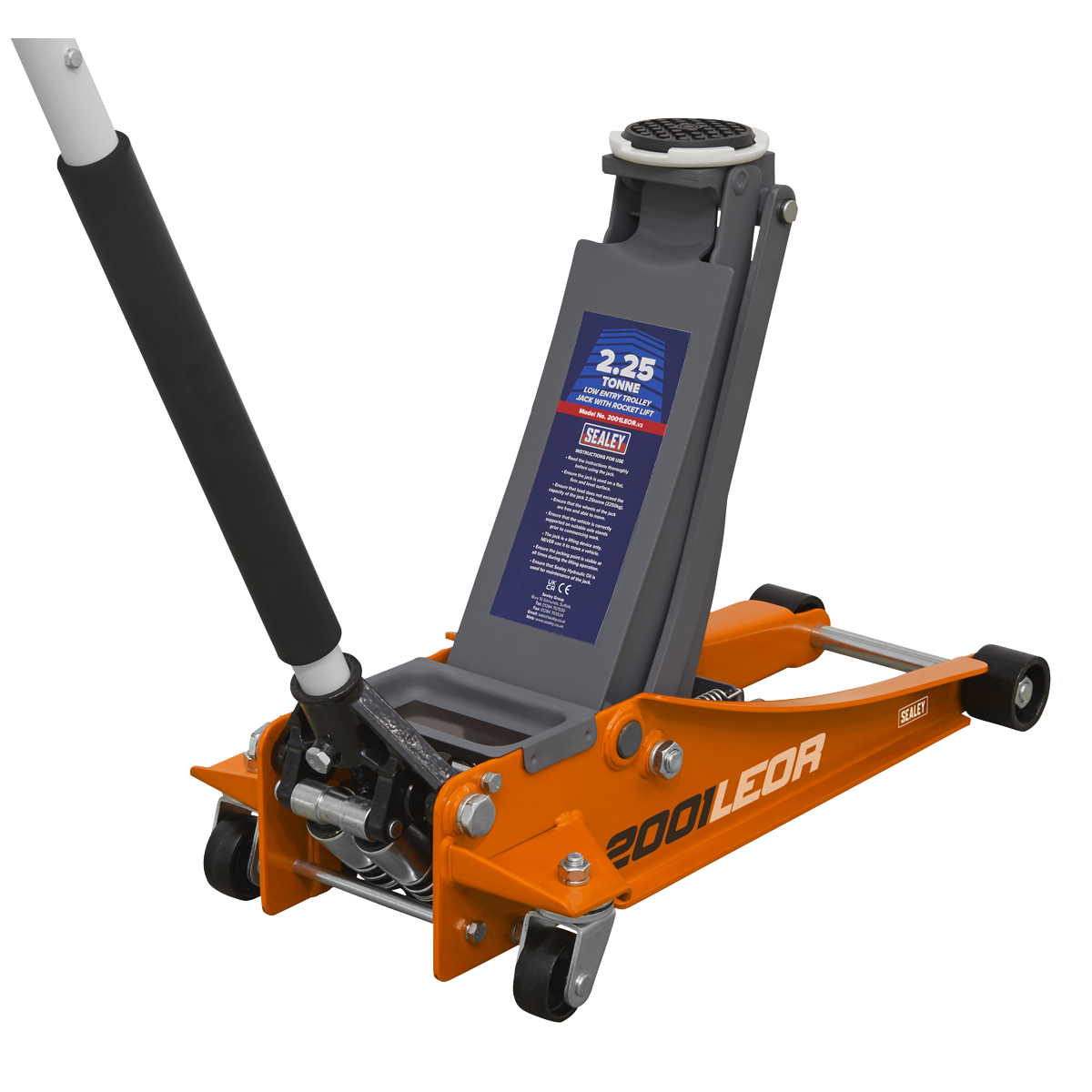 Sealey 2.25tonne Low Entry Trolley Jack with Rocket Lift - Orange 2001LEOR