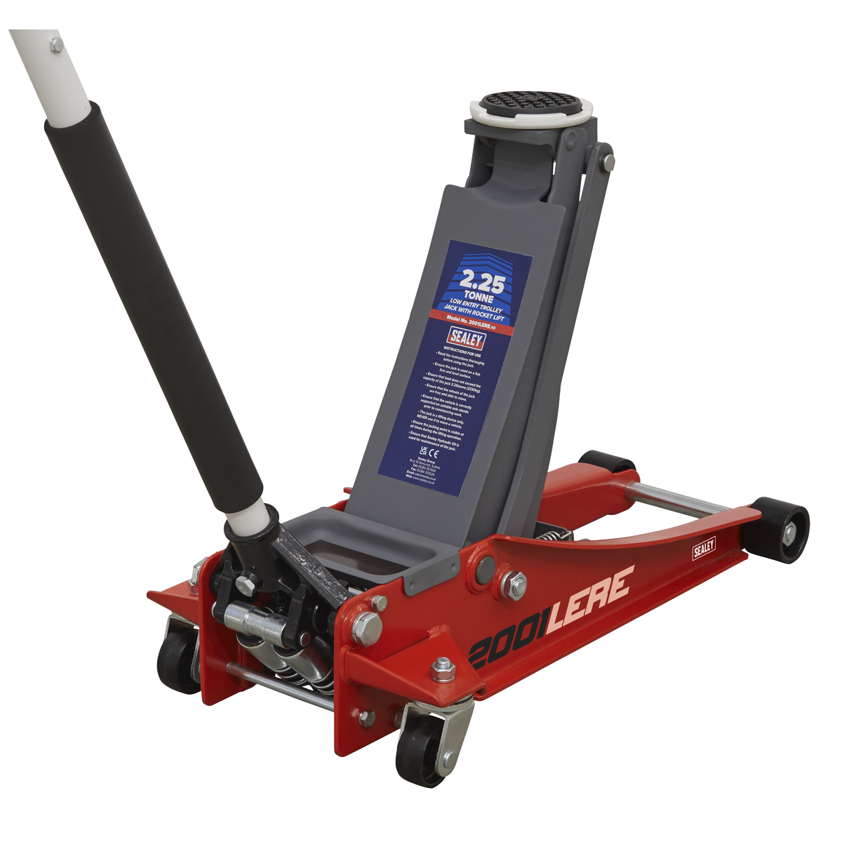 Sealey 2.25tonne Low Entry Trolley Jack with Rocket Lift - Red 2001LERE