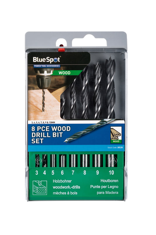 BlueSpot 8 PCE Wood Drill Bit Set (3-10mm) 20135