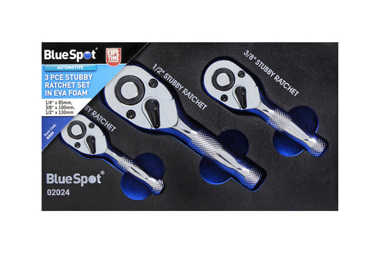 BlueSpot 3 PCE Stubby Ratchet Set In EVA Foam (1/4", 3/8", 1/2") 02024