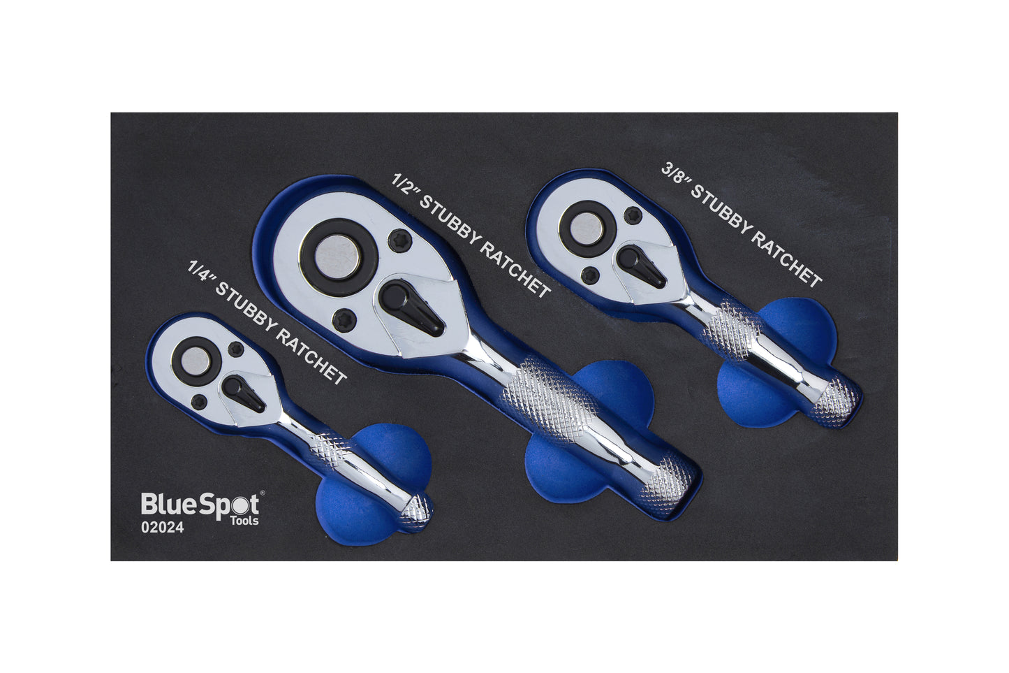 BlueSpot 3 PCE Stubby Ratchet Set In EVA Foam (1/4", 3/8", 1/2") 02024