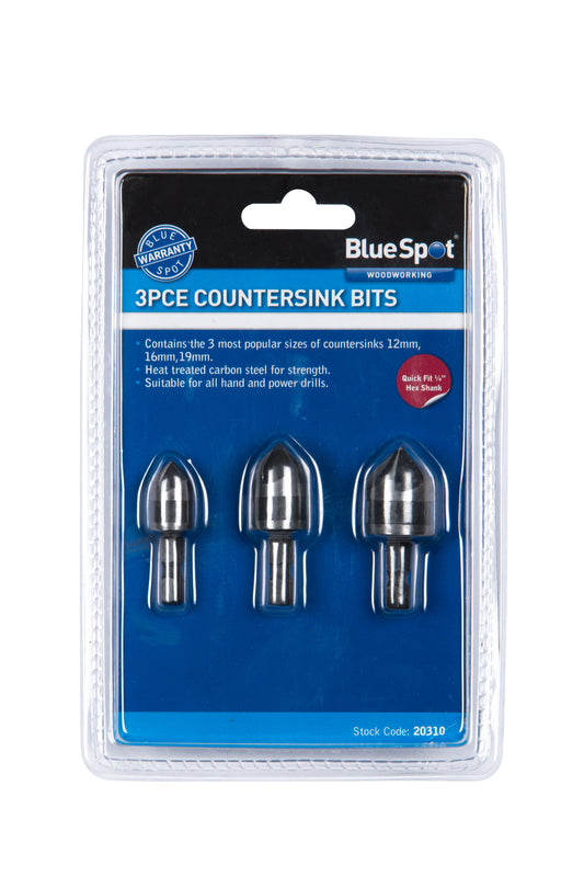BlueSpot 3 PCE 6mm (1/4") Hex Shank Countersink Bit Set 20310