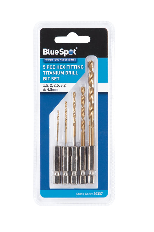 BlueSpot 5 PCE Hex Fitting Titanium Drill Bit Set (1.5-4.8mm) 20337