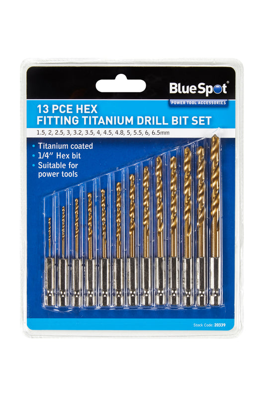 BlueSpot 13 PCE Hex Fitting Titanium Drill Bit Set (1.5-6.5mm) 20339