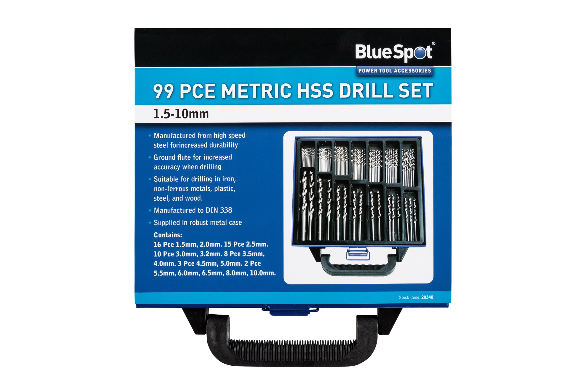 BlueSpot 99 PCE Metric HSS Drill Set (1.5-10mm) 20348