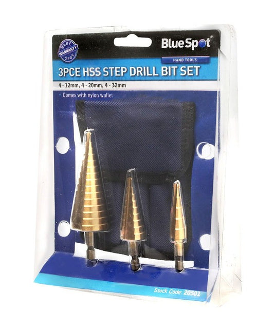 BlueSpot 3 PCE Hex Shank HSS Step Drill Set (4 - 32mm) 20501
