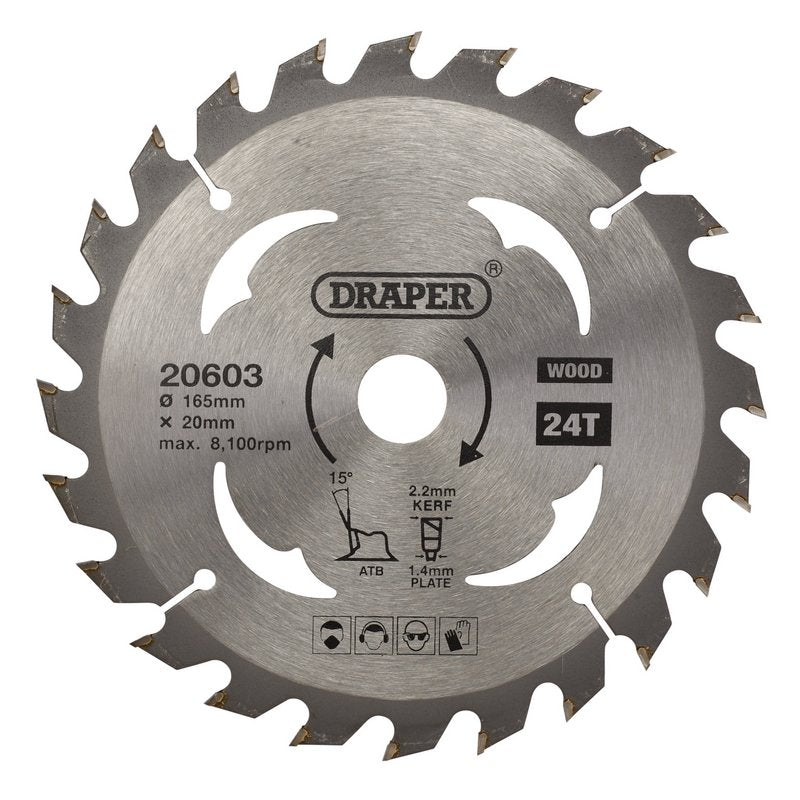 Draper TCT Circular Saw Blade for Wood, 165 x 20mm, 24T DRA-20603